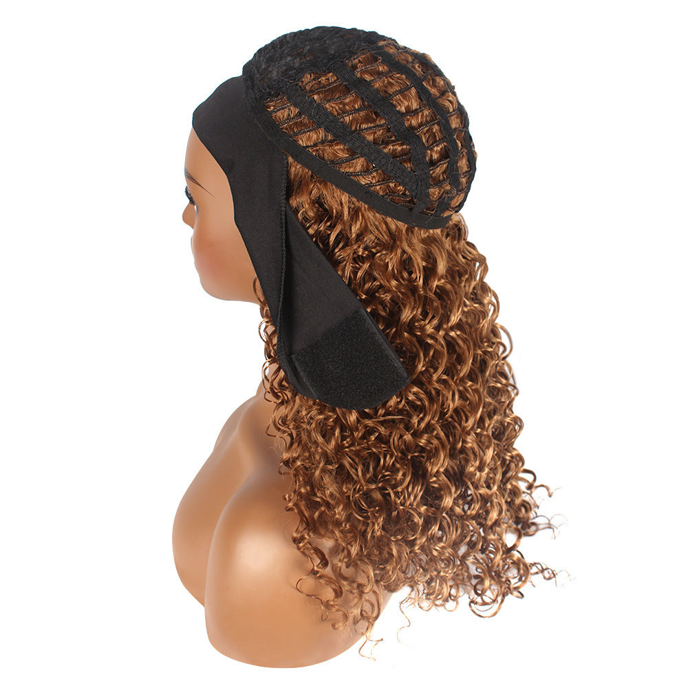 Women's Hair Band Curly African Turban Brown Gradient Small Volume Wig Long Curls