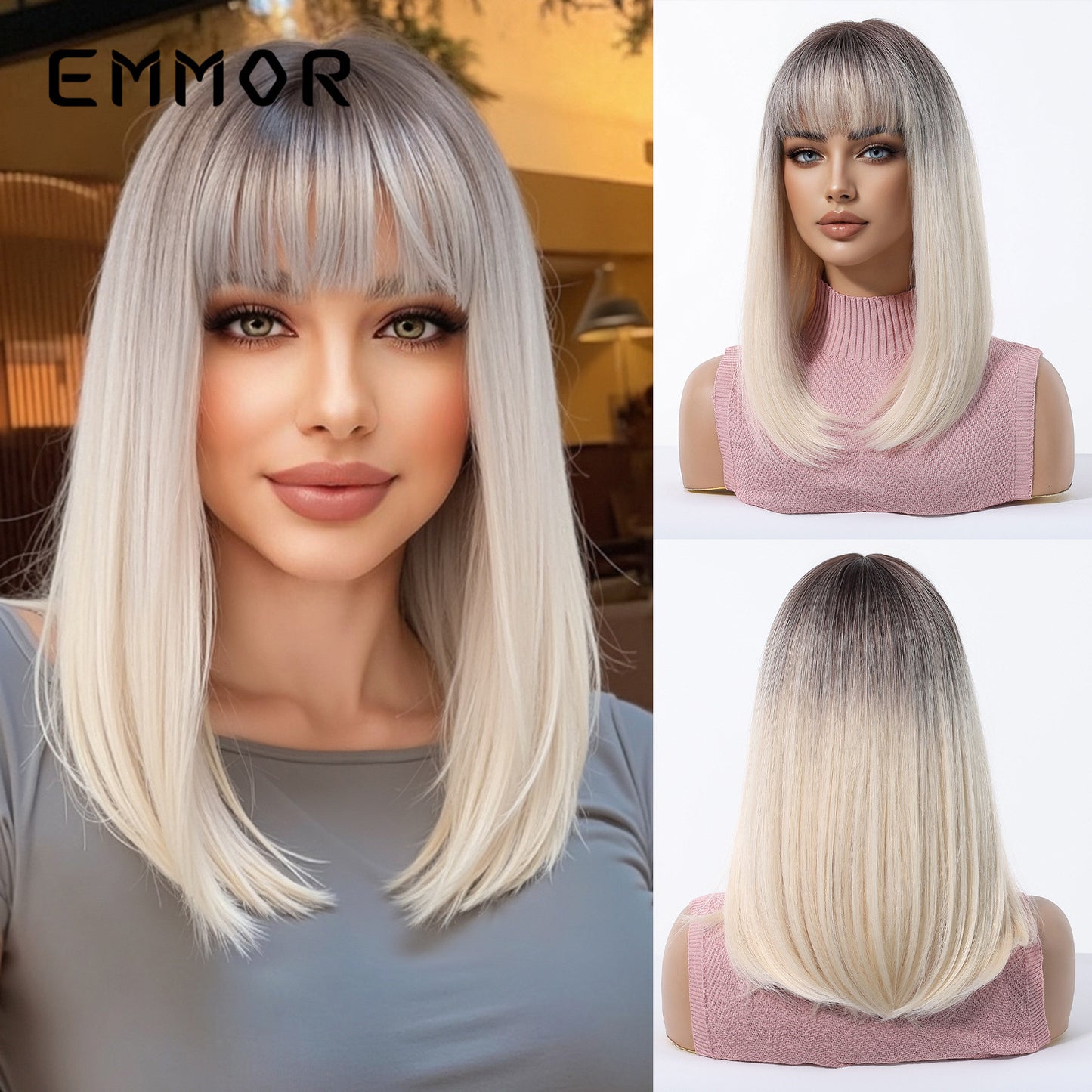 Champagne Brown Younger Fashion Head Natural Wig Short Straight Hair