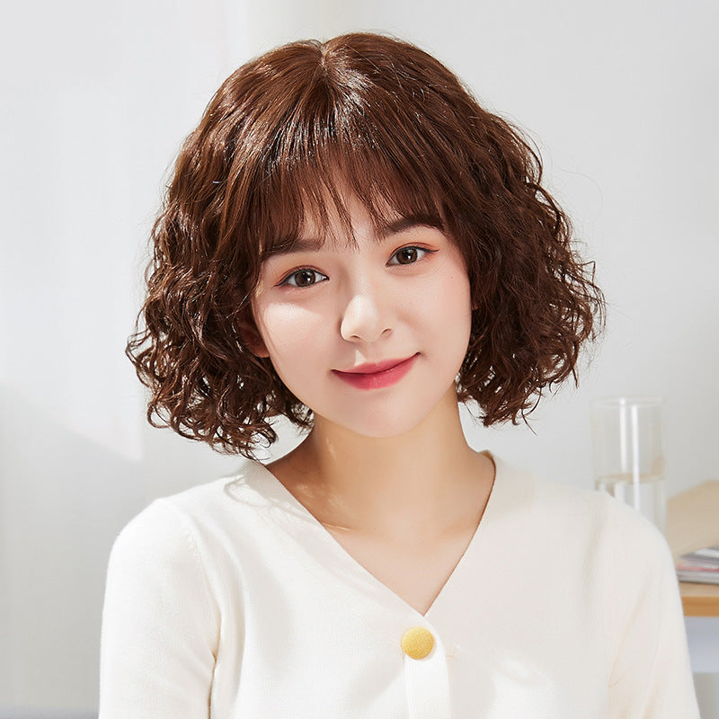 Women's Wave Full Real Human Small Curls Mother Style Natural Wig Short Curly Hair
