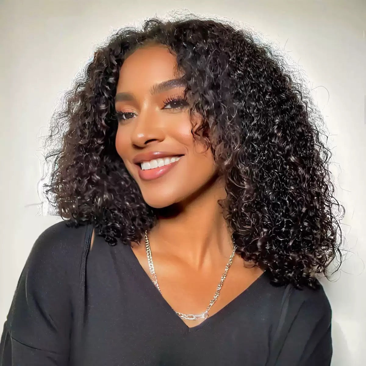 Women's Front Lace Small Afro Black Universal Wig Short Curly Hair