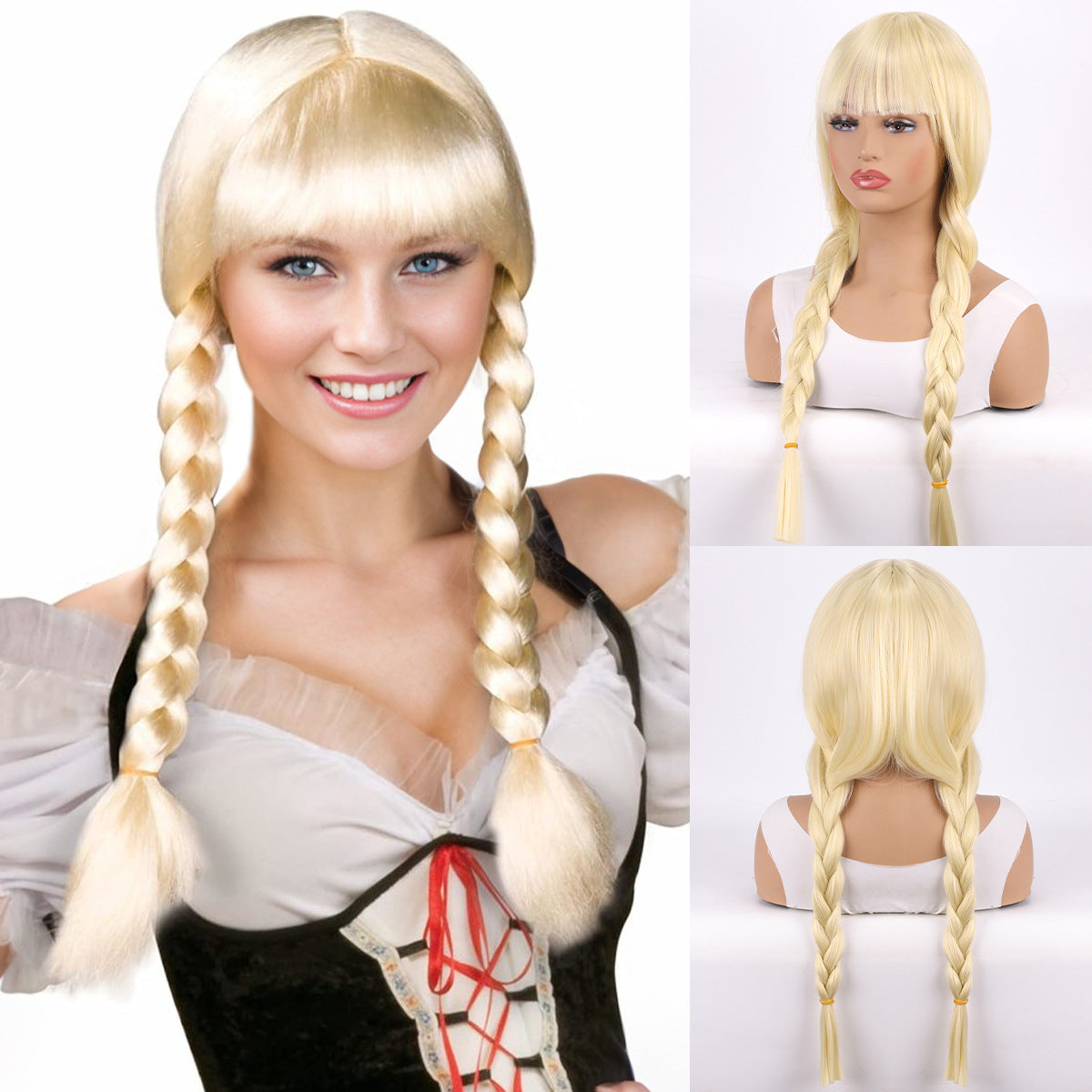 Halloween Easter Festival Double Twist Braid Bangs Beige Cos Wig