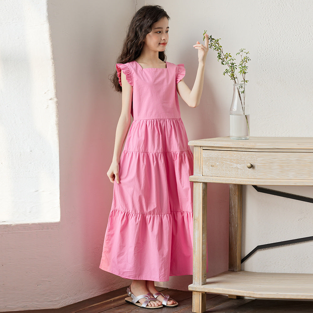 Women's & Children's Flying Sleeve Older Summer Clothes Middle Big Loose Cake Midi Children's Dress