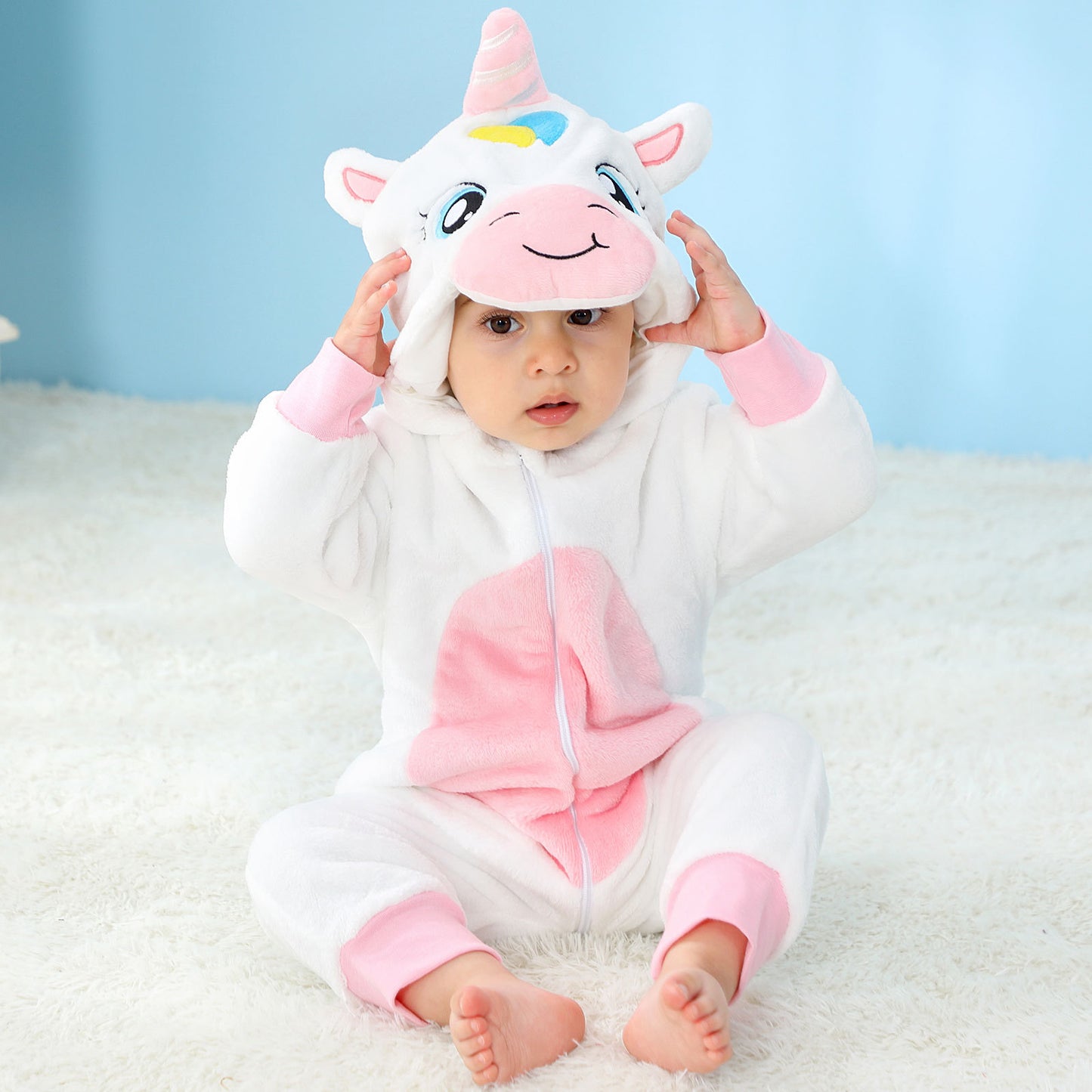 Infant Flannel Animal Jumpsuit Cartoon Hooded Jumpsuit, Climbing Suit
