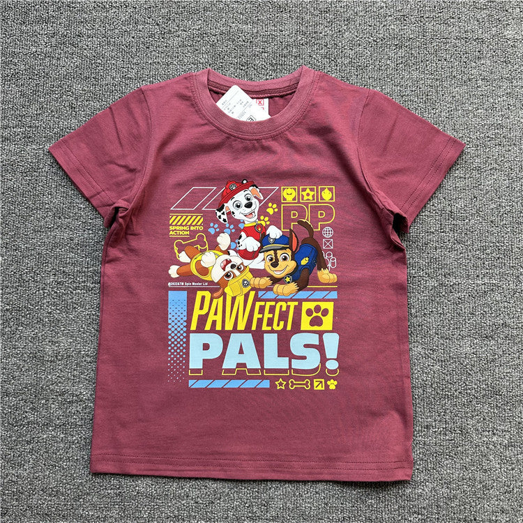 Children's Summer Dog Cartoon Short Sleeve Clothing Stretch Children's T-shirt