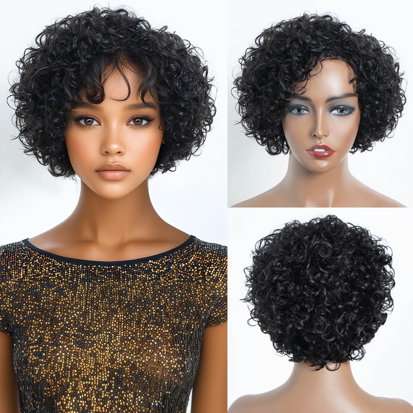 Women's African Small Black Synthetic Wigs Fiber Wig Short Curly Hair