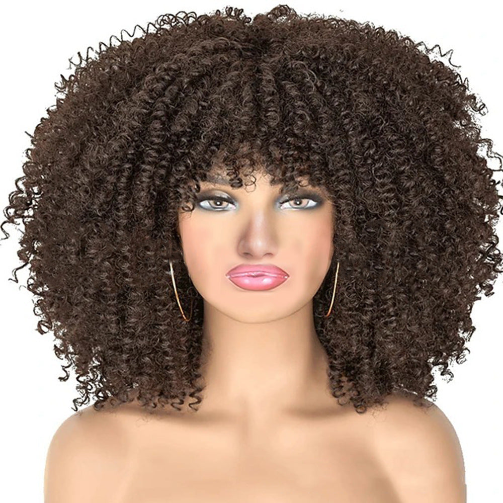 Small Roll Rose Net Explosion Head Cover Wig Long Curls