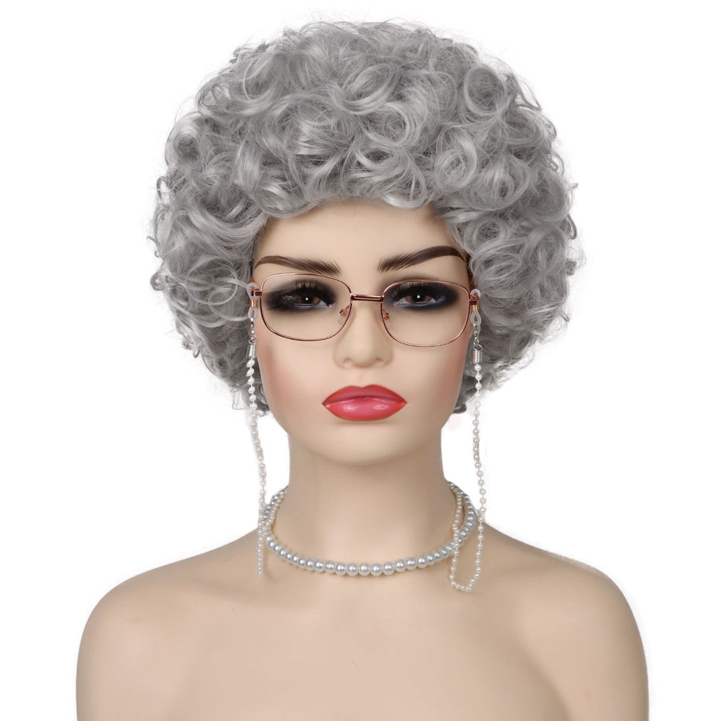 Women's Headgear Halloween Party Granny Grey Split Wig Short Curly Hair