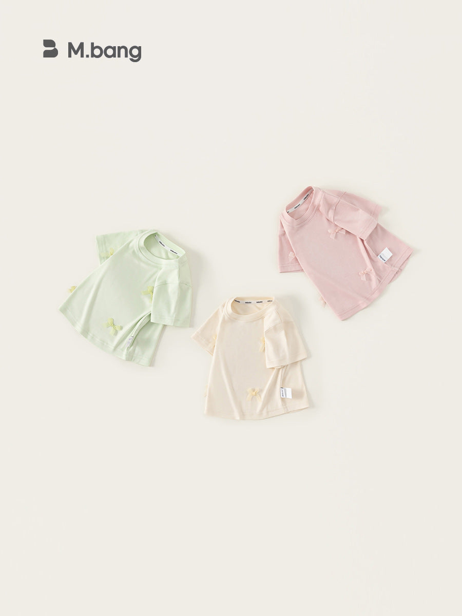 Children's Summer Bow Round Neck Top Comfortable Children's T-shirt