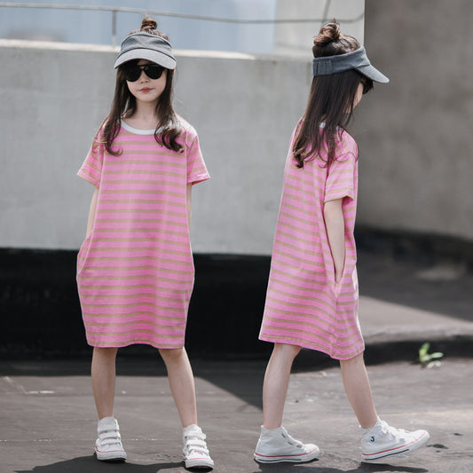 Children's Loose Short-sleeved T-shirt Summer Older Fashionable Children's Dress