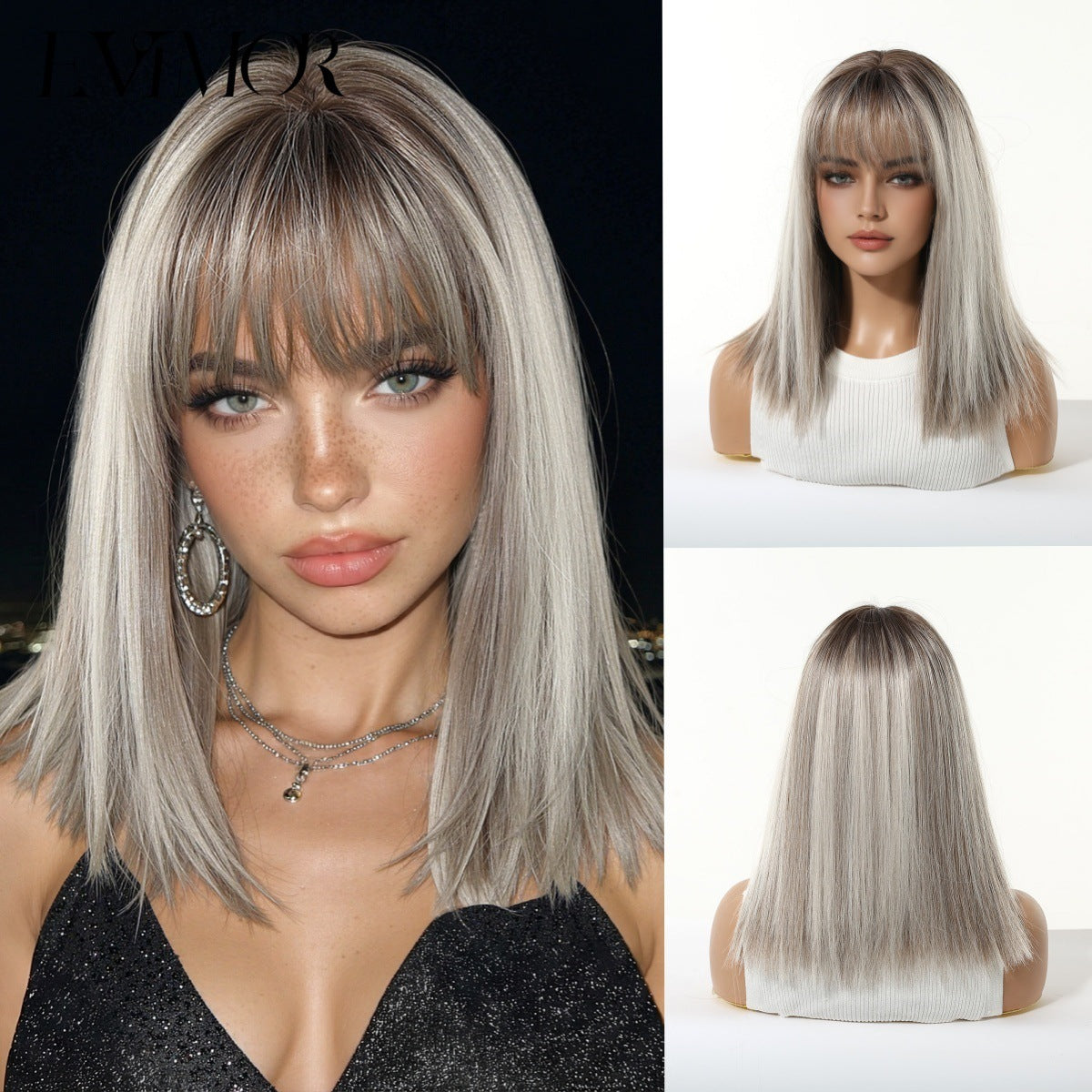 Female Summer Hair Natural Mid-length Fashion Air Bangs Long Straight Wig
