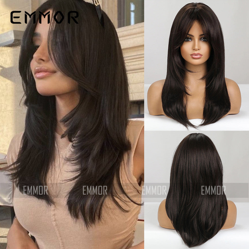 Women's Gradient Golden Hair Curling Fiber Chemical Wig Long Curls