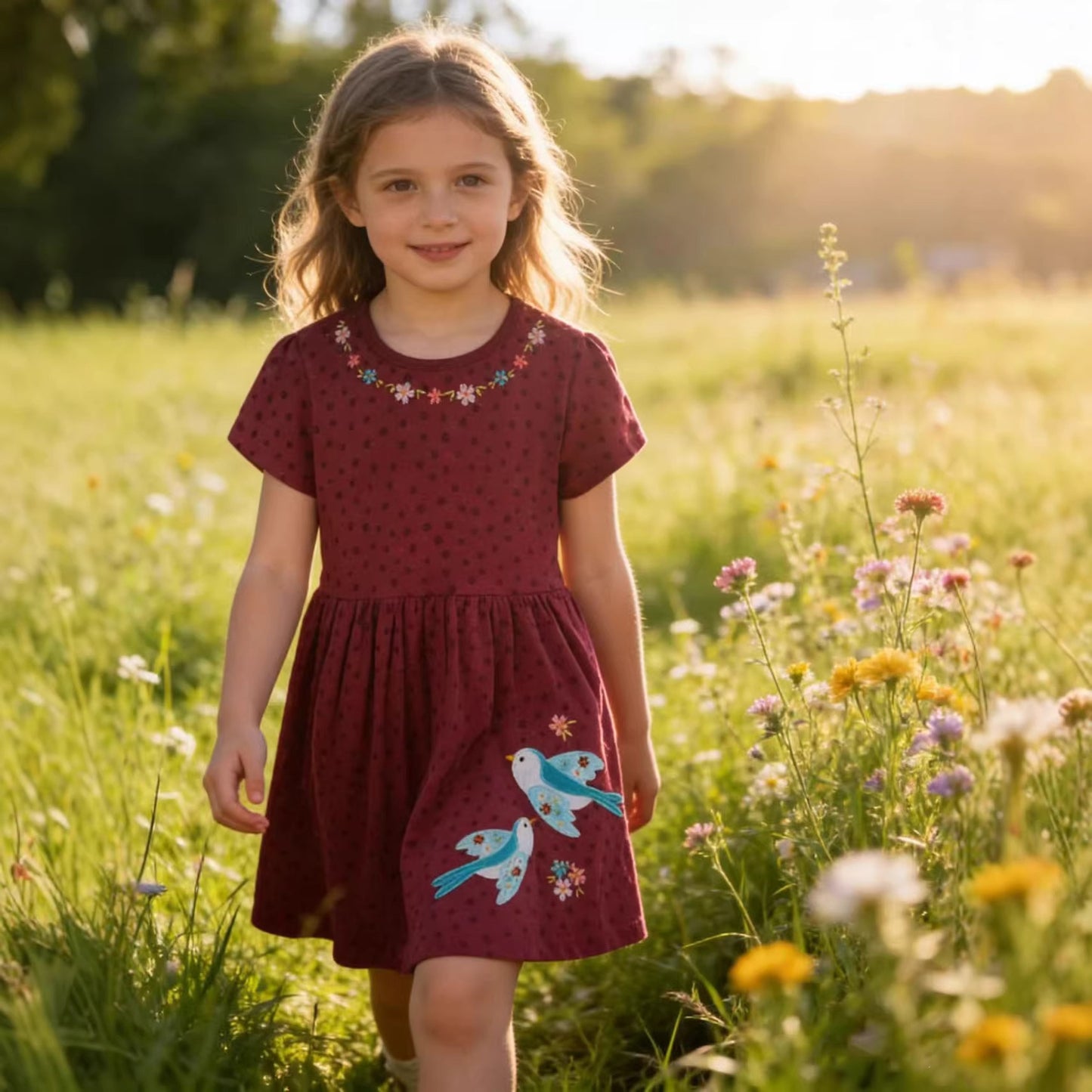 Short Sleeve Cute Summer Round Neck Children's Dress