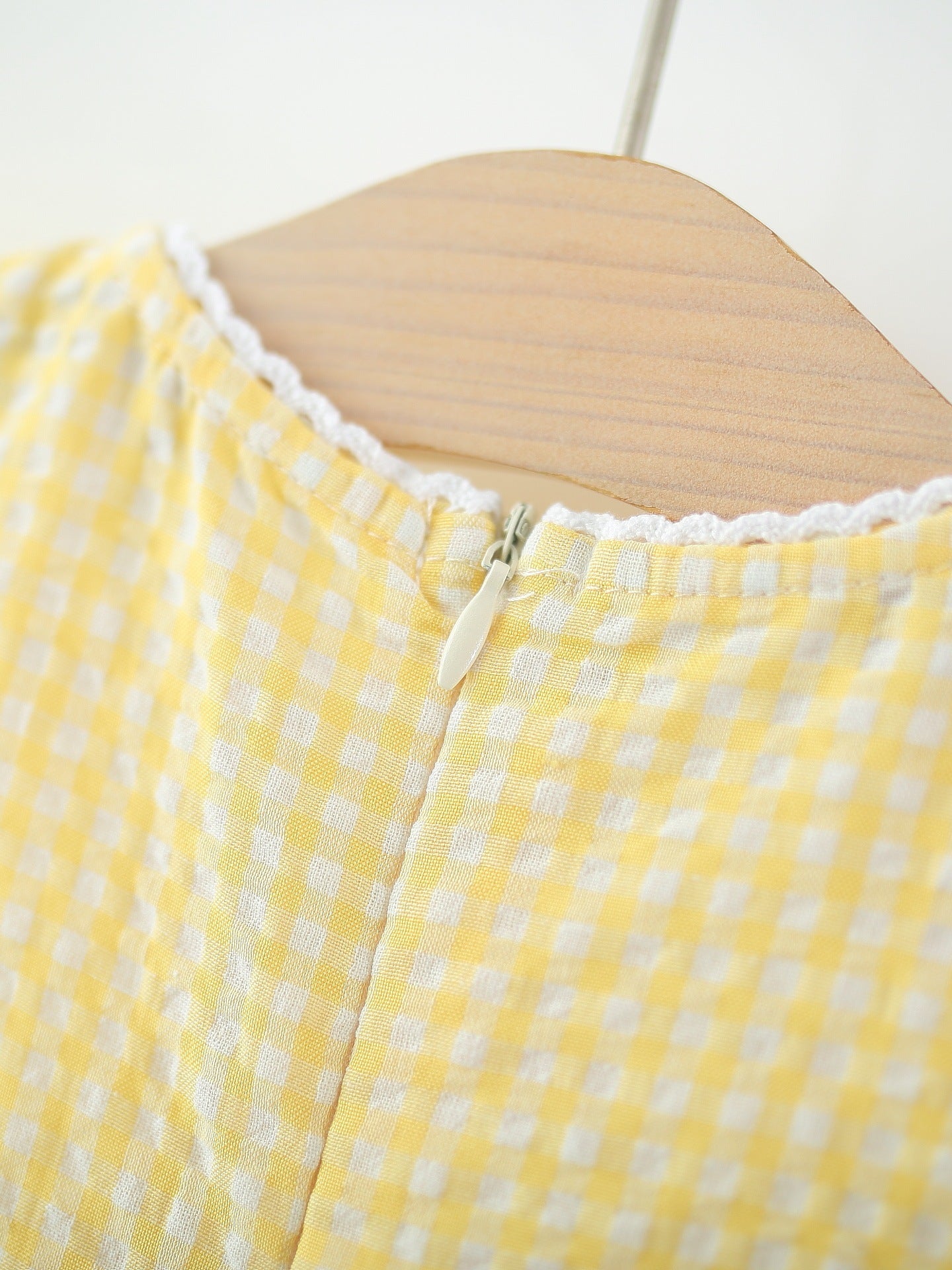 Children's Summer Cartoon Embroidered Plaid Flounced Sleeve Single Layer Cotton Children's Dress