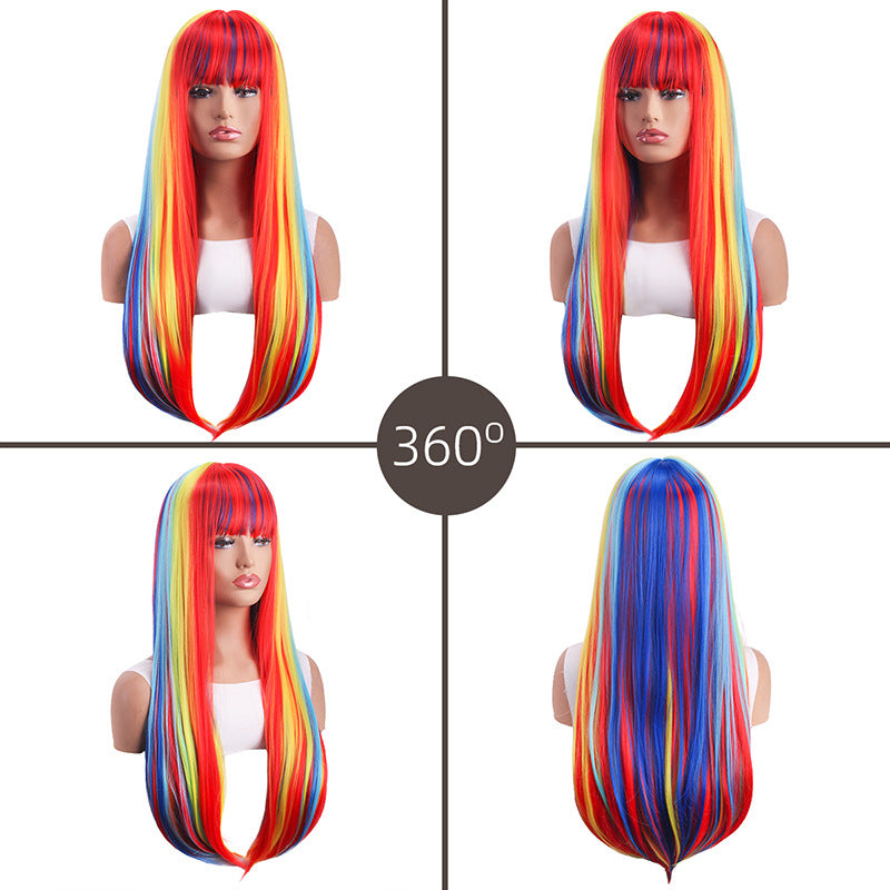 Hair Bangs Can Be Hot Dyed Red Yellow Blue Pink Long Straight Wig