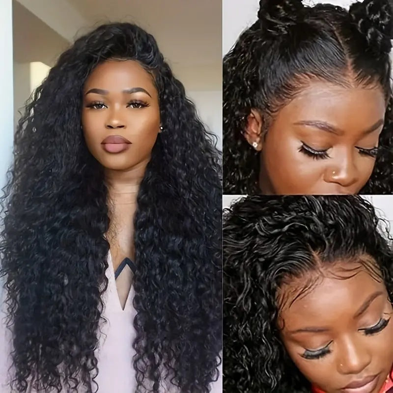 Women's African Black Medium Curly Hair Small Wig Long Curls