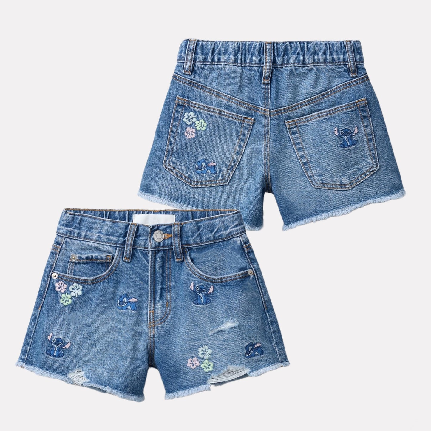 Embroidery Blue With Flowers Denim Shorts Children's Pants