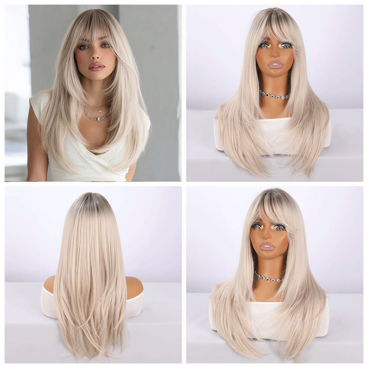 Bangs Gradient Hair High Quality Natural Long Straight Wig