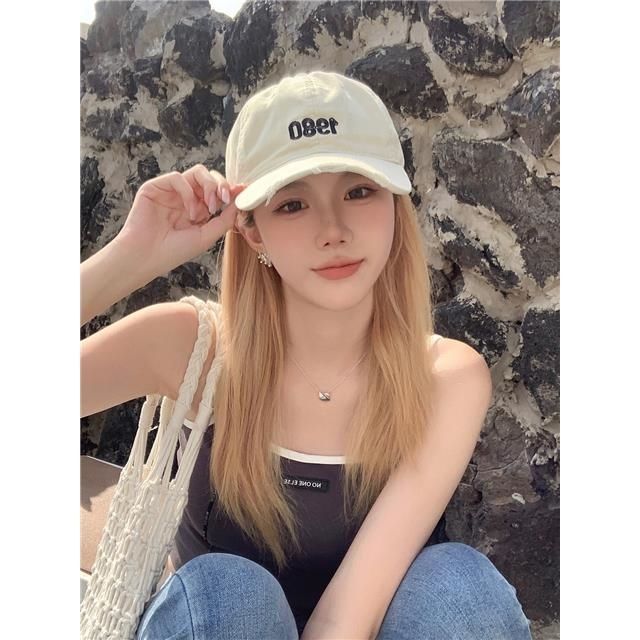 Integrated Female White Gold Color Straight Hair Baseball Cap Small Wig Long Curls