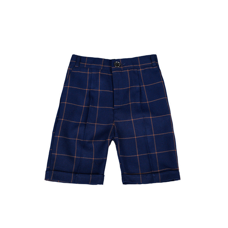 Children's School Uniform Shorts Suit Fifth Elastic Waist Plaid Primary Casual Children's Pants