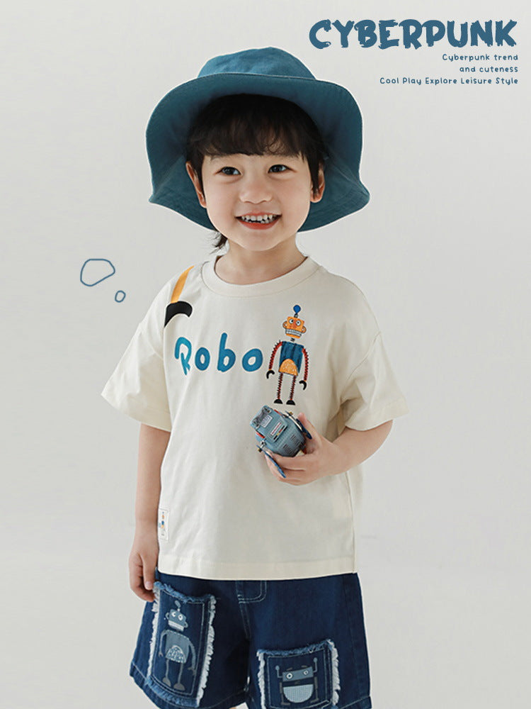 Children's Thin Loose T-shirt Lapel Shorts Robot Series Children's Shirt
