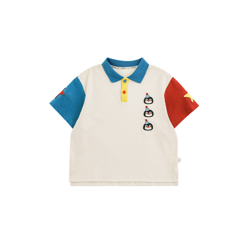 Short Sleeve T-shirt Blouse Loose-fitting Overalls Penguin Series Suit Children's Shirt