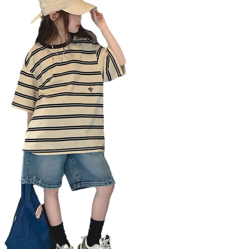 Children's Western Style Striped Short Sleeve Medium Children's Suit