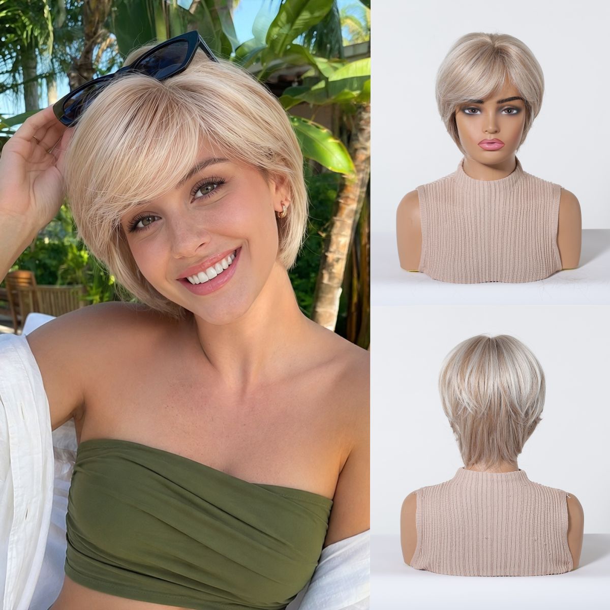 Stylish Sier Gray Grandma Chemical Fiber Wig Short Straight Hair