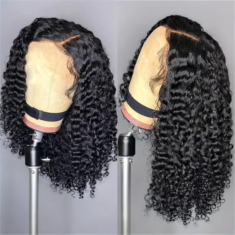 Women's Small Lace Head Natural Black Medium Chemical Fiber Cover Wig Short Curly Hair