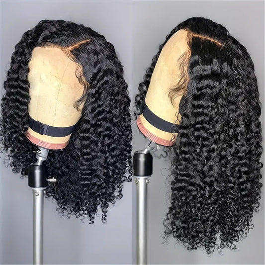 Women's Small Lace Head Natural Black Medium Chemical Fiber Cover Wig Short Curly Hair