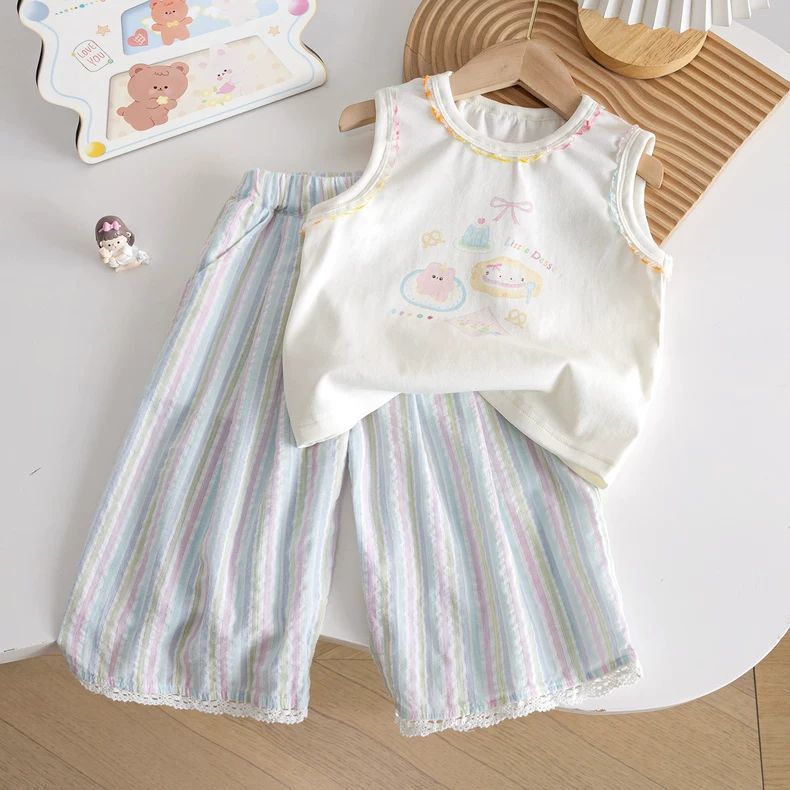 Charming Slouchy Little Color Striped Lace Children's Pants