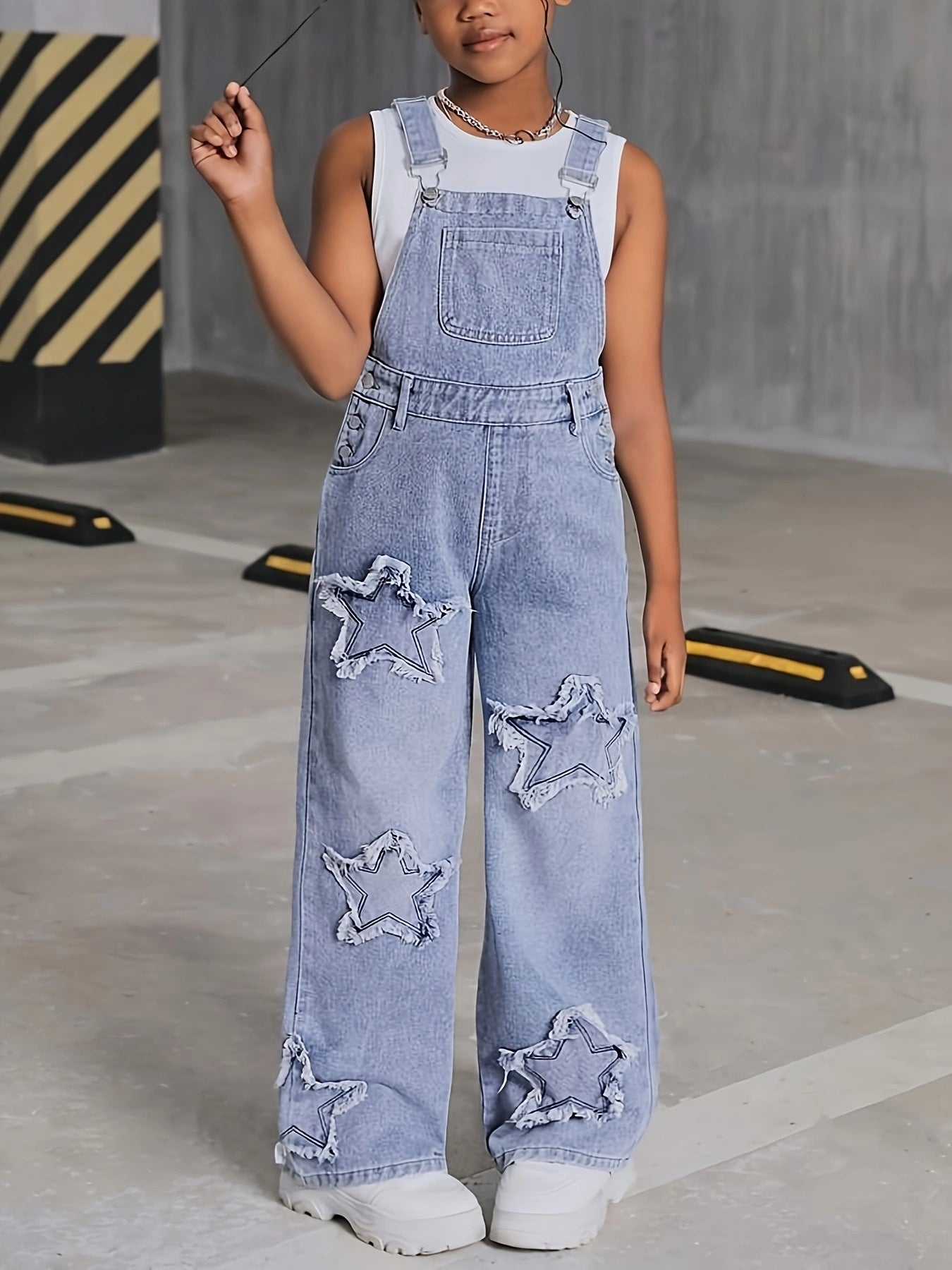 Green Girlish Five-pointed Star Decorative Denim Children's Pants