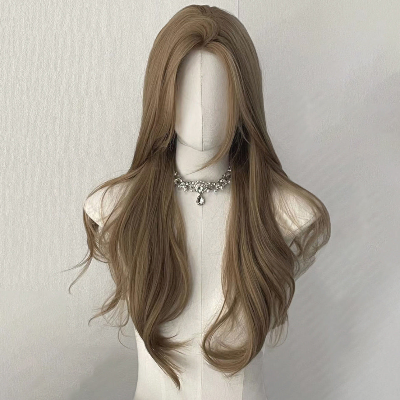 Forehead Lace Natural Fluffy Big Wave Gradient Highlight Medium Bangs Wig Long Curls