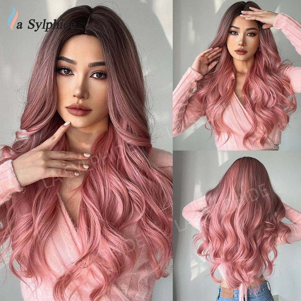 Women's Long Mid-length Big Wave Curly Without Bangs Temperament Face Real Hair Wig