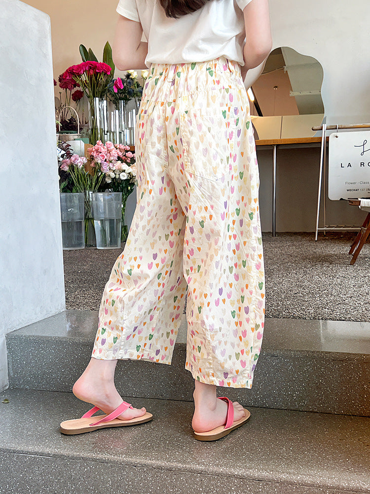 Children's Floral Thin Casual Western Style Trousers Big Loose Cropped Summer Children's Pants