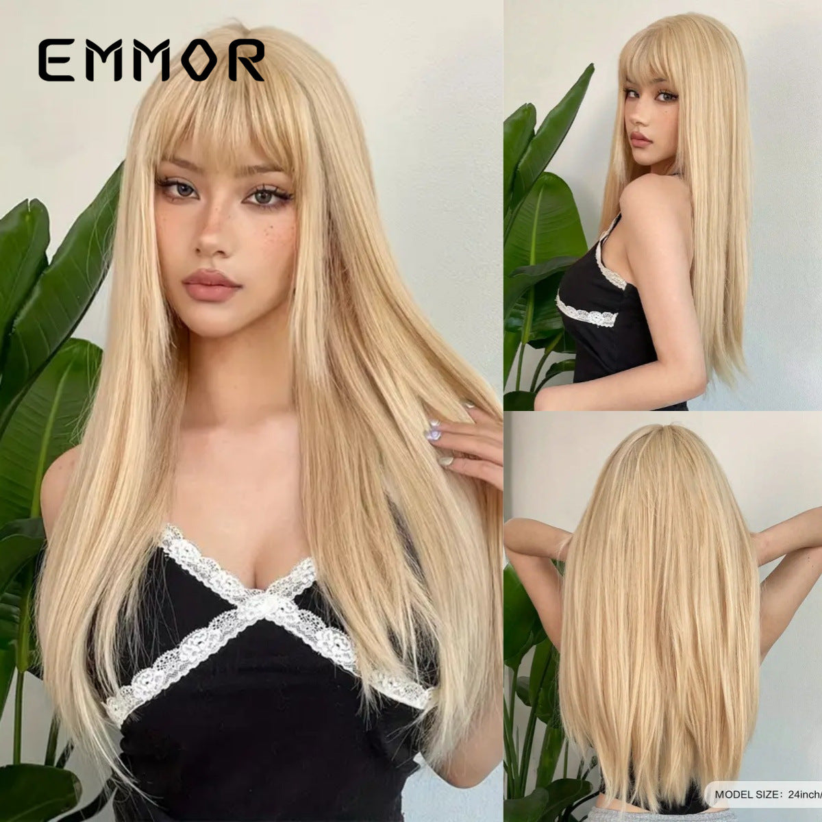 Bangs Face Trimming High-level Natural Black Long Straight Wig