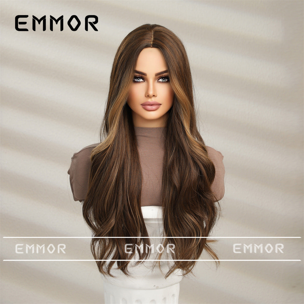 Women's Fashion Hanging Ear Highlight Dark Brown Medium Wig Long Curls