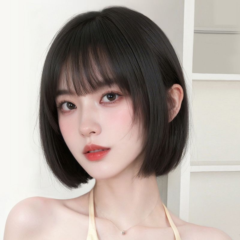 Natural Artificial Human Age Reducing Black Daily Whole Top Wig Short Straight Hair