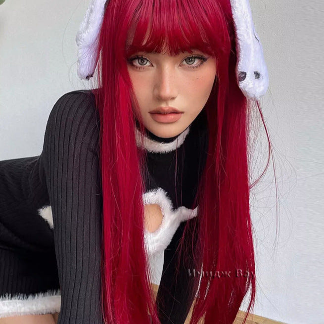 Women's Fashion Gray White Mixed Color Short Curly Hair Side Bangs Long Straight Wig