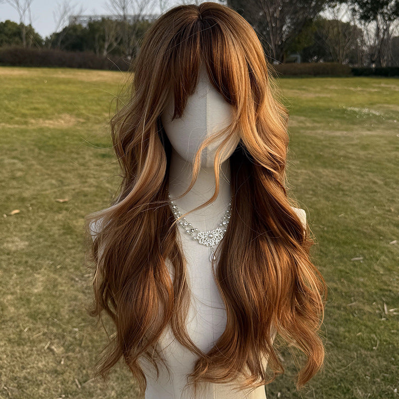 Women's Red-brown Wavy Cut Fiber Curly Hair In Wig Long Curls