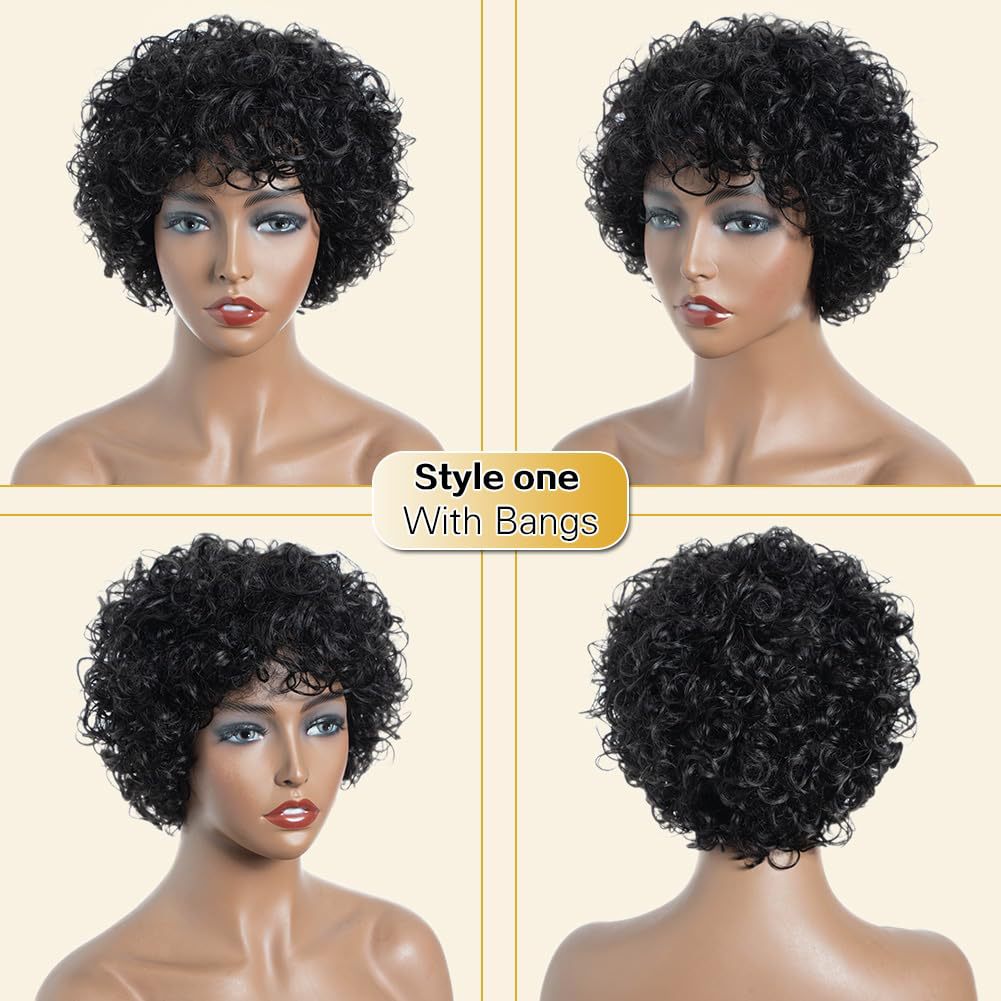 Women's African Small Black Synthetic Wigs Fiber Wig Short Curly Hair