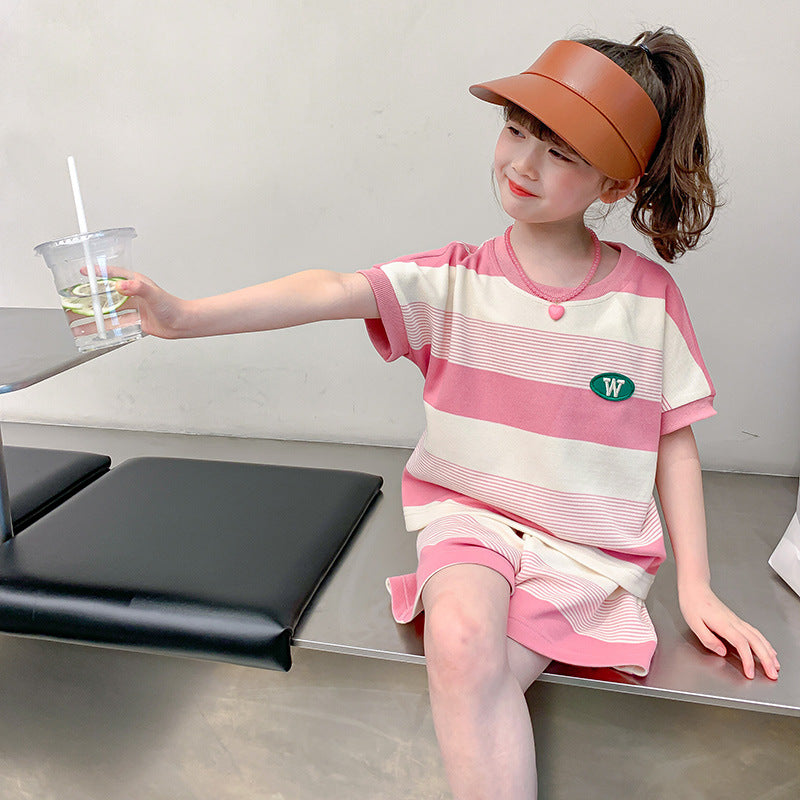 Children's Short-sleeved T-shirt Summer Clothing Clothes Older Children's Suit