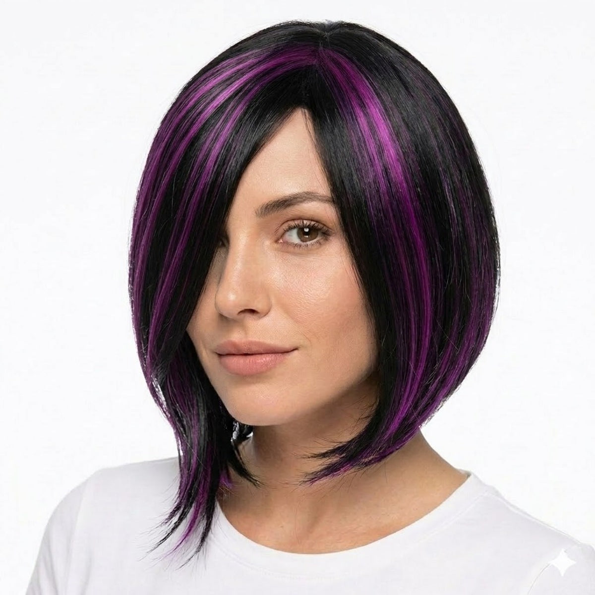 Women's Black Purple Dyed Chemical Fiber Wave Wig Short Curly Hair