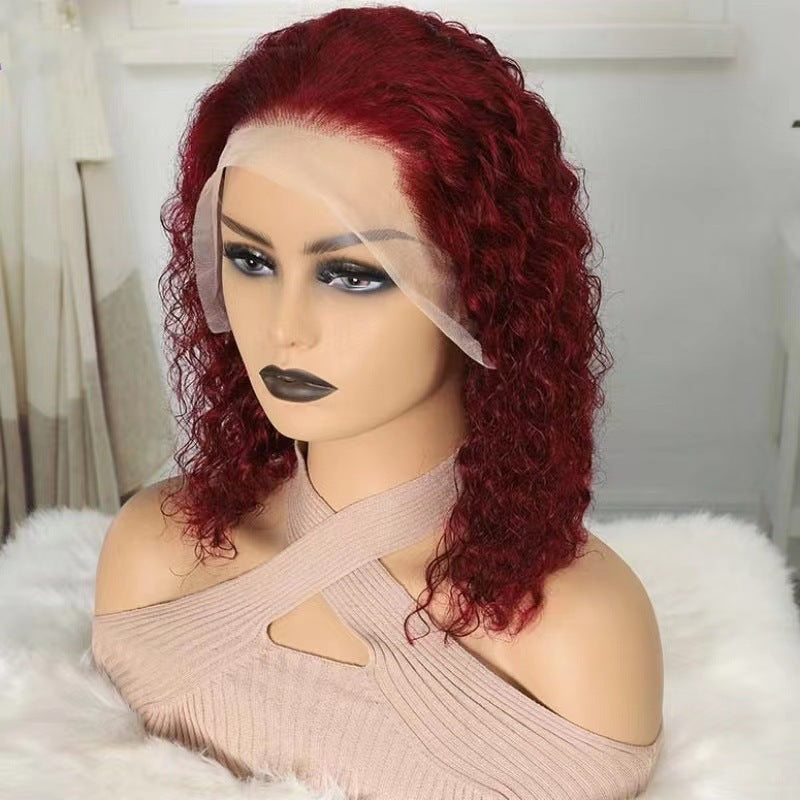 Front Lace Burgundy Chemical Fiber Fashion Natural Wig Short Curly Hair