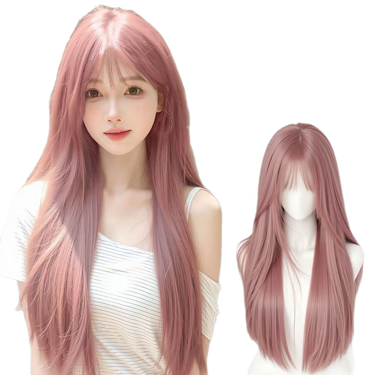 Women's Cold Feeling Grapefruit Pink Natural Simulation Long Straight Wig