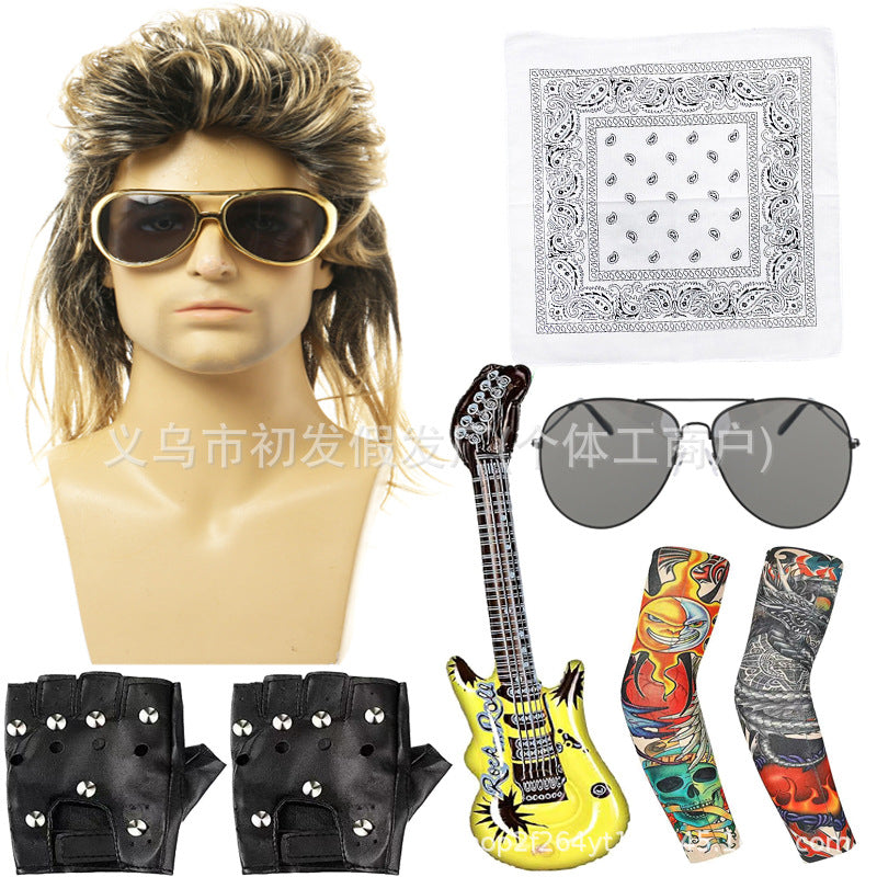 Men's Vintage Party Dress Up Rock Long Cos Wig