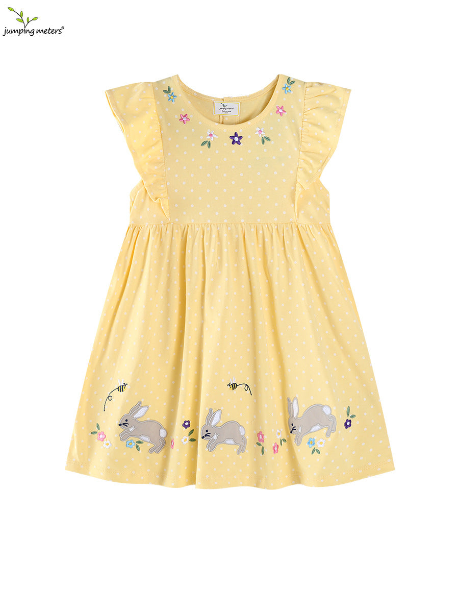 Lace Embroidery On Sleeves Princess Back Collar Open Buckle Round Children's Dress