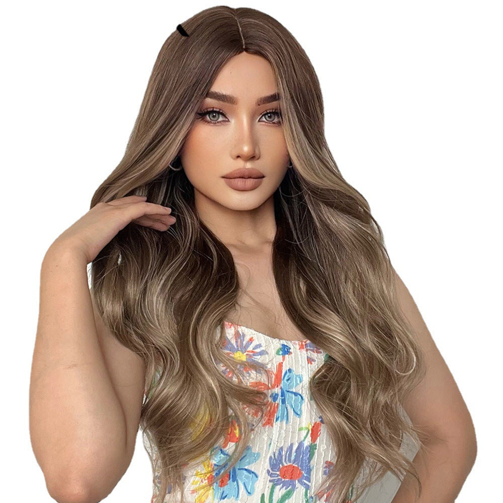 Points Highlight Gradient Gray Brown Curly Long Straight Wig
