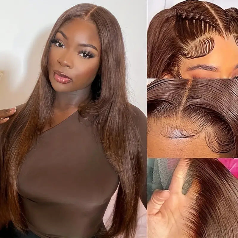 Light Brown Front Lace Human Wigs Long Straight Wig