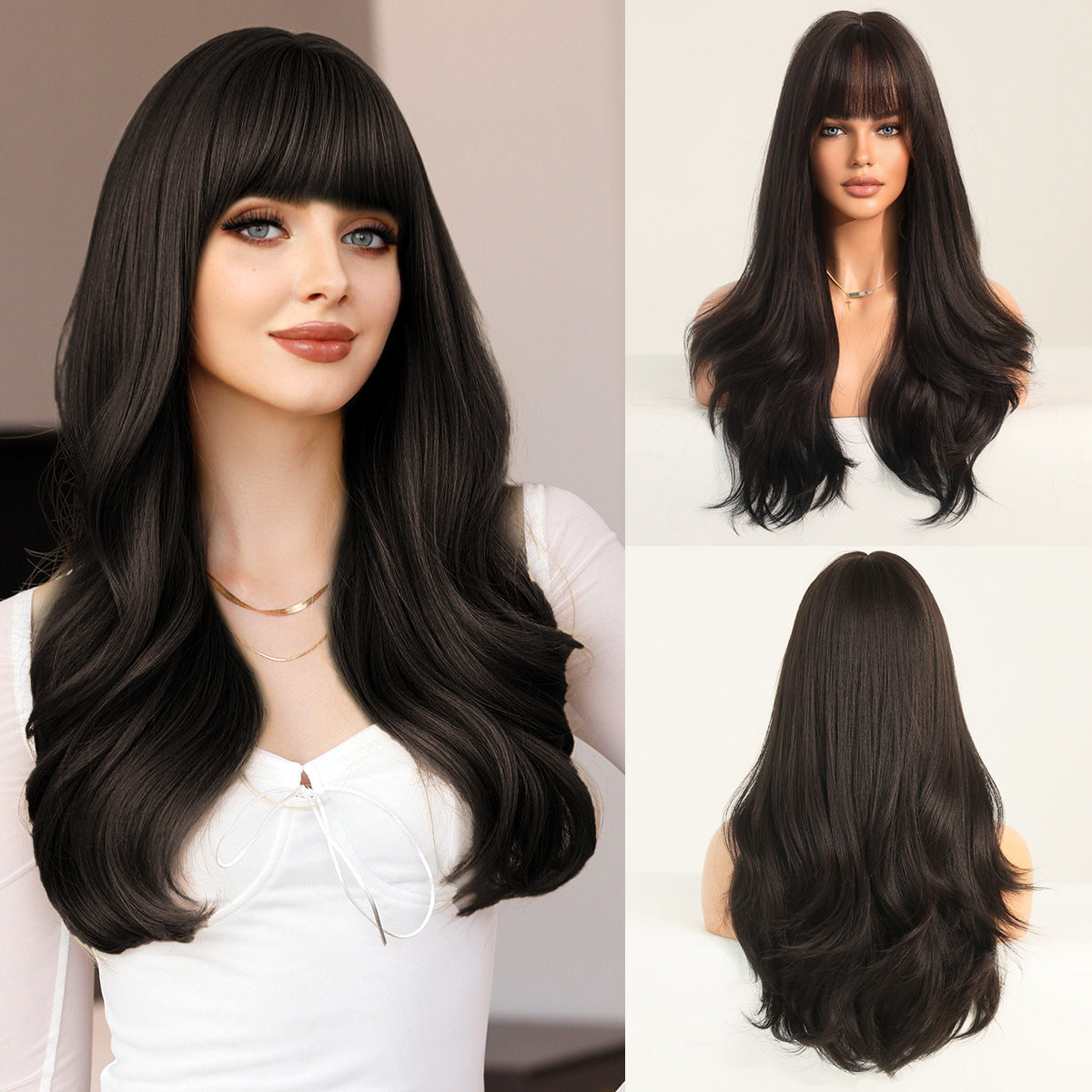 Women's Natural Golden Curly Hair Fringe Taylor Swift Blonde Chemical Wig Long Curls