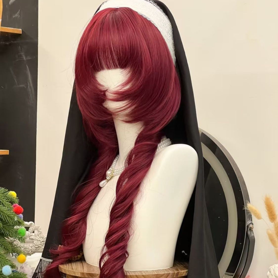 Women's Layered Modified Face Special Wine Red Subculture Jellyfish Head Personality Wig Long Curls